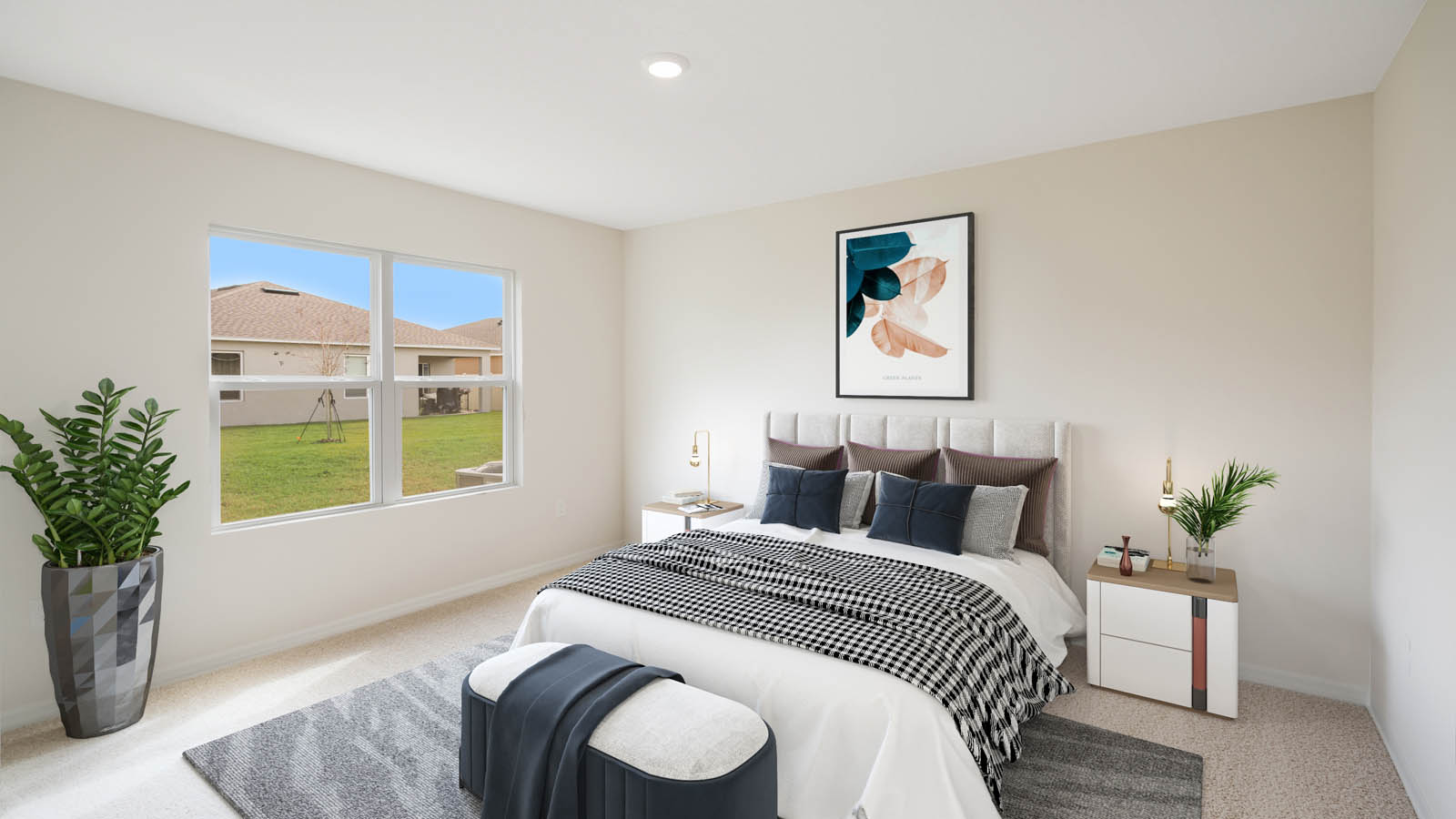 Virtually staged primary bedroom