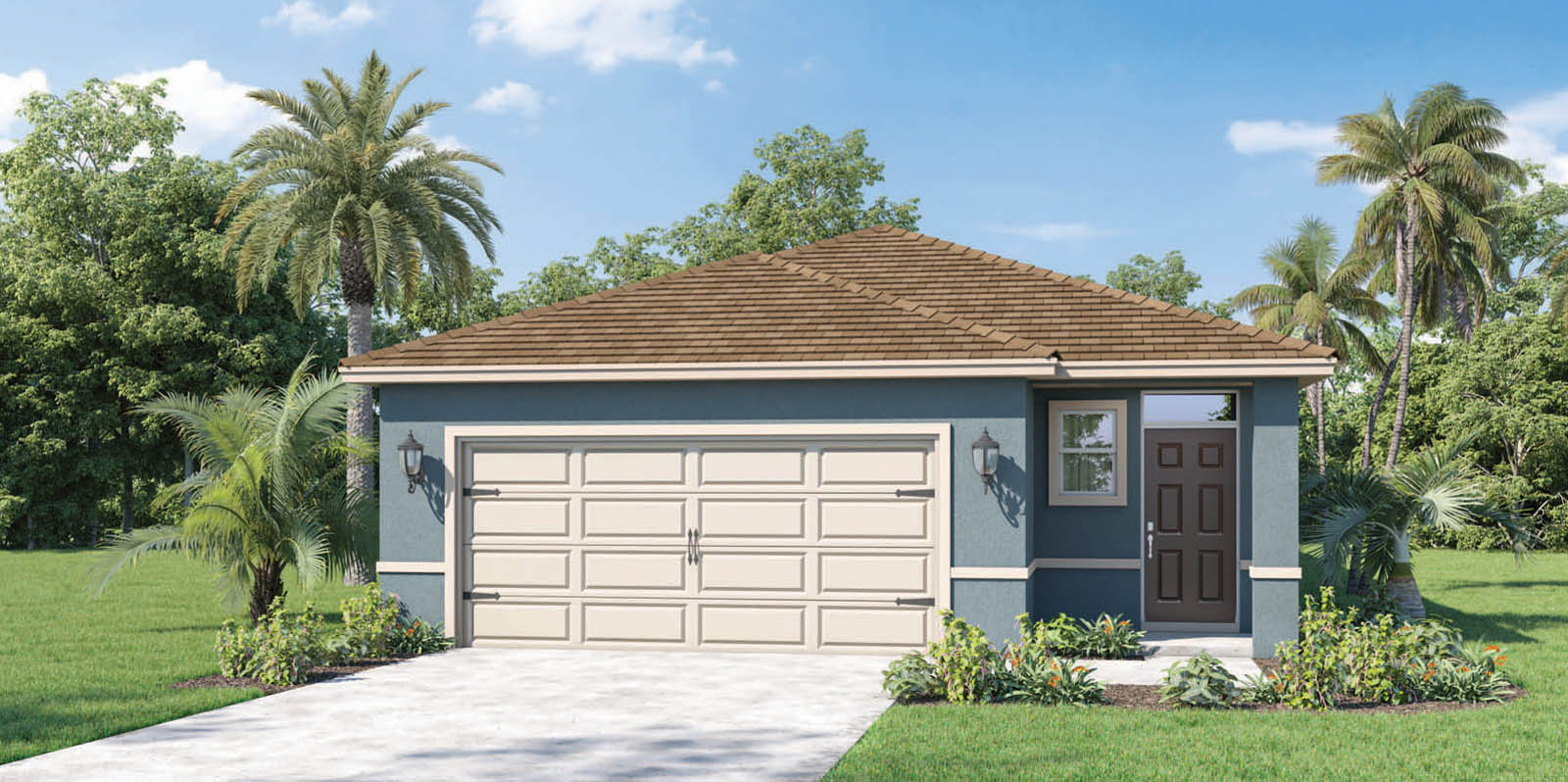 One story home exterior blue color home