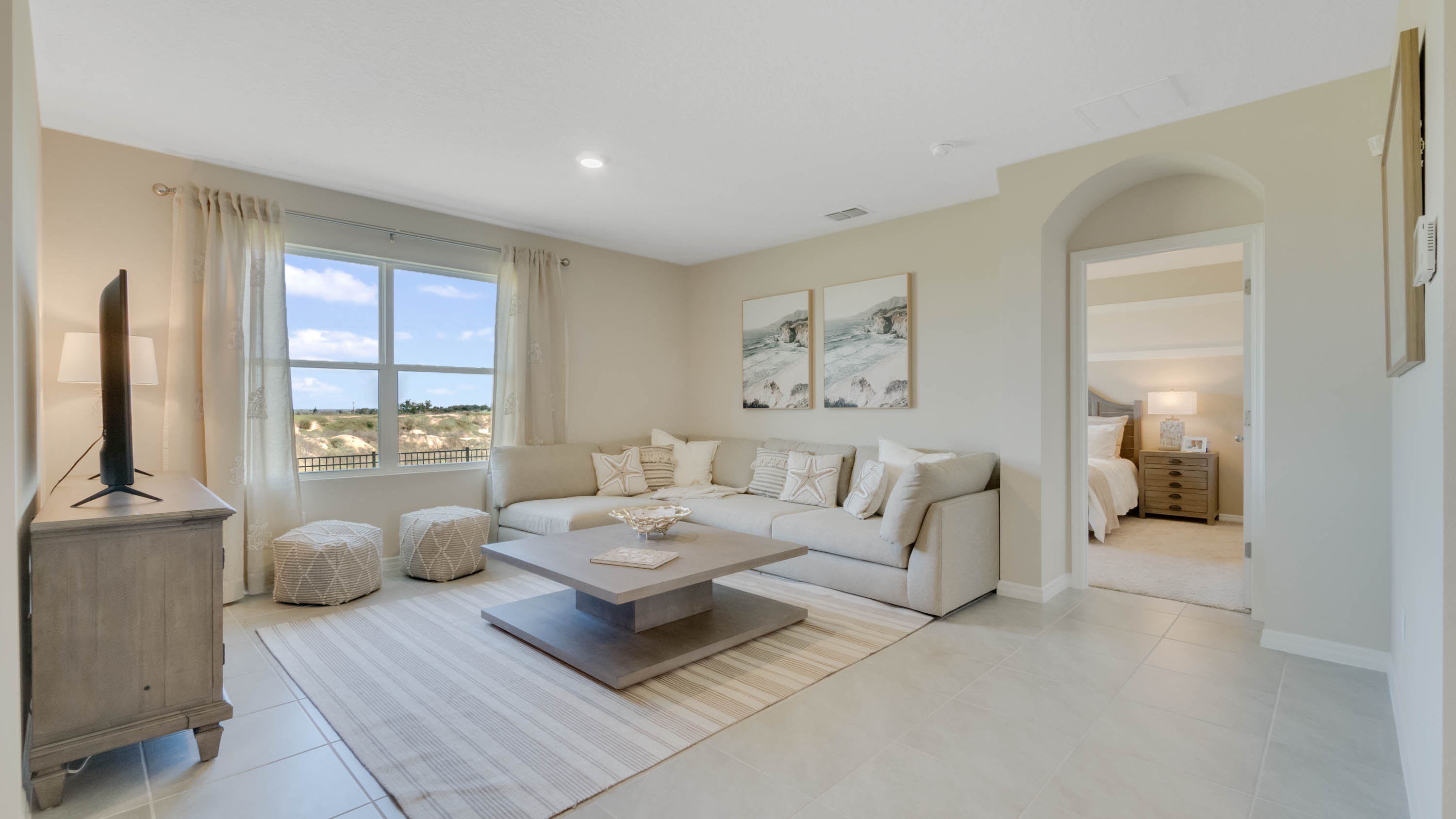 Living room space with window to the yard