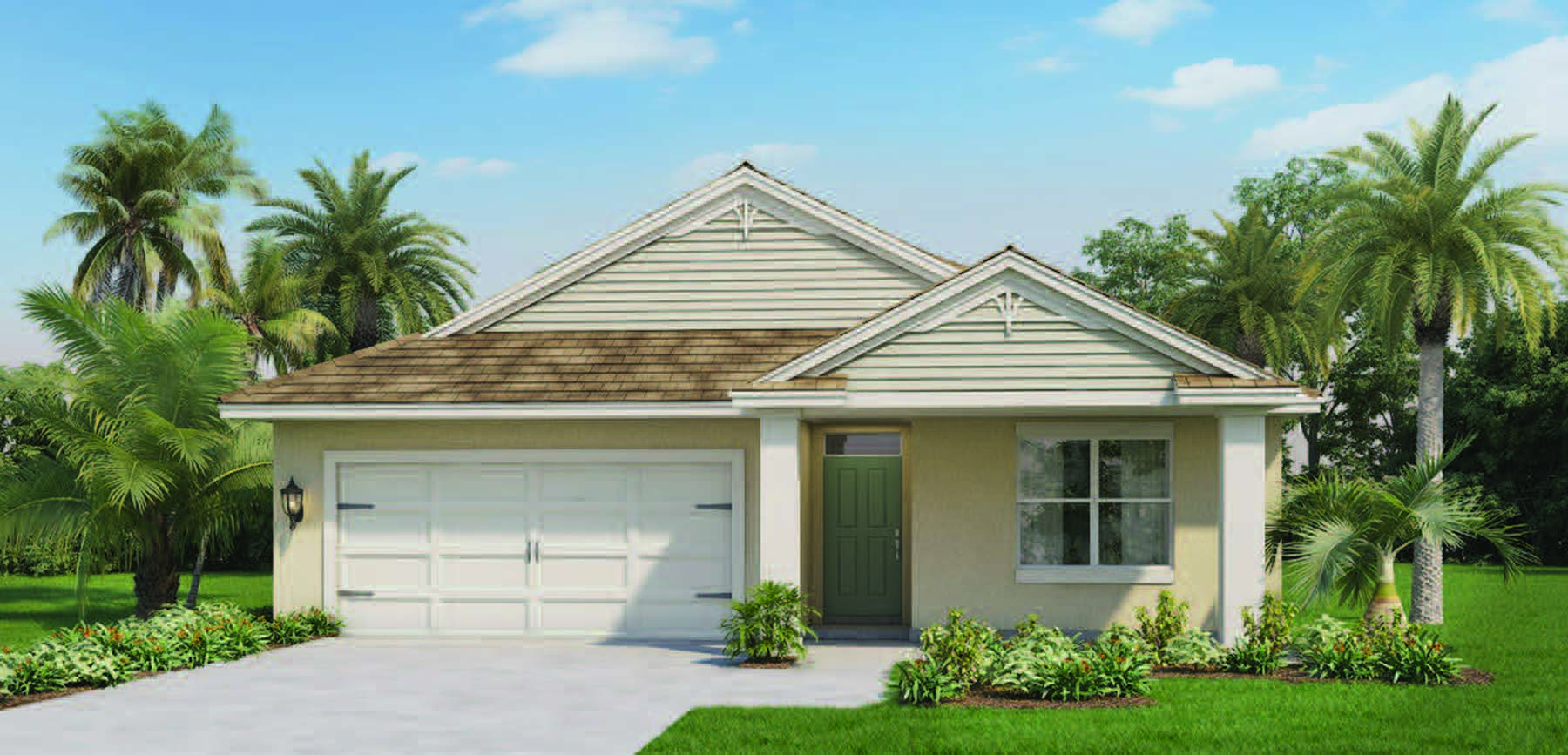 Rendering of one-story home with a front porch