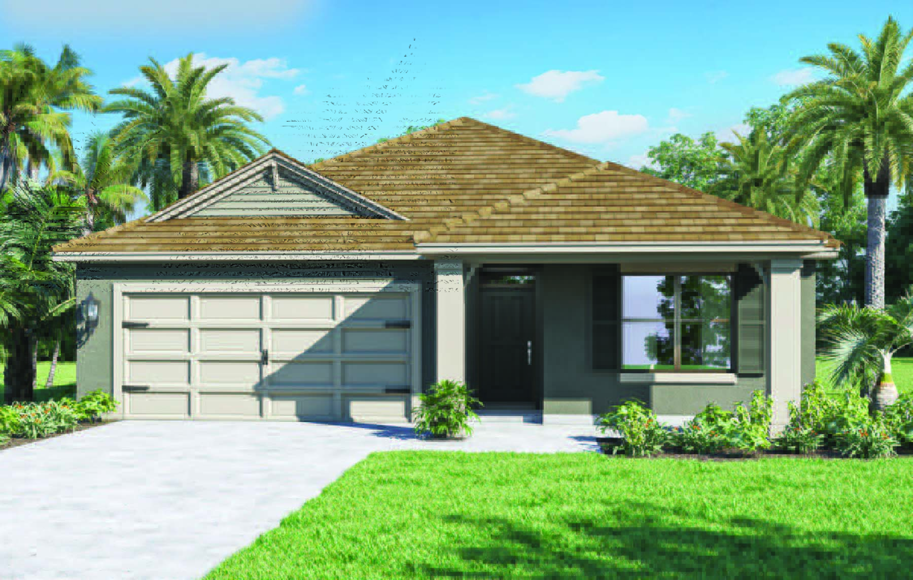 Rendering of one-story home with a front porch