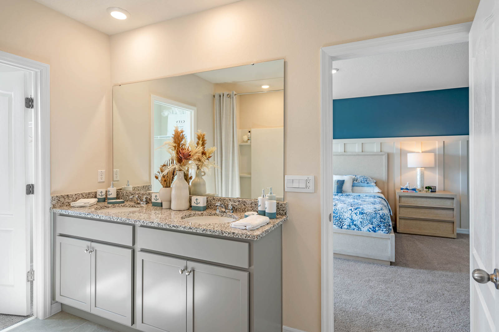 Primary bathroom with double vanity sink