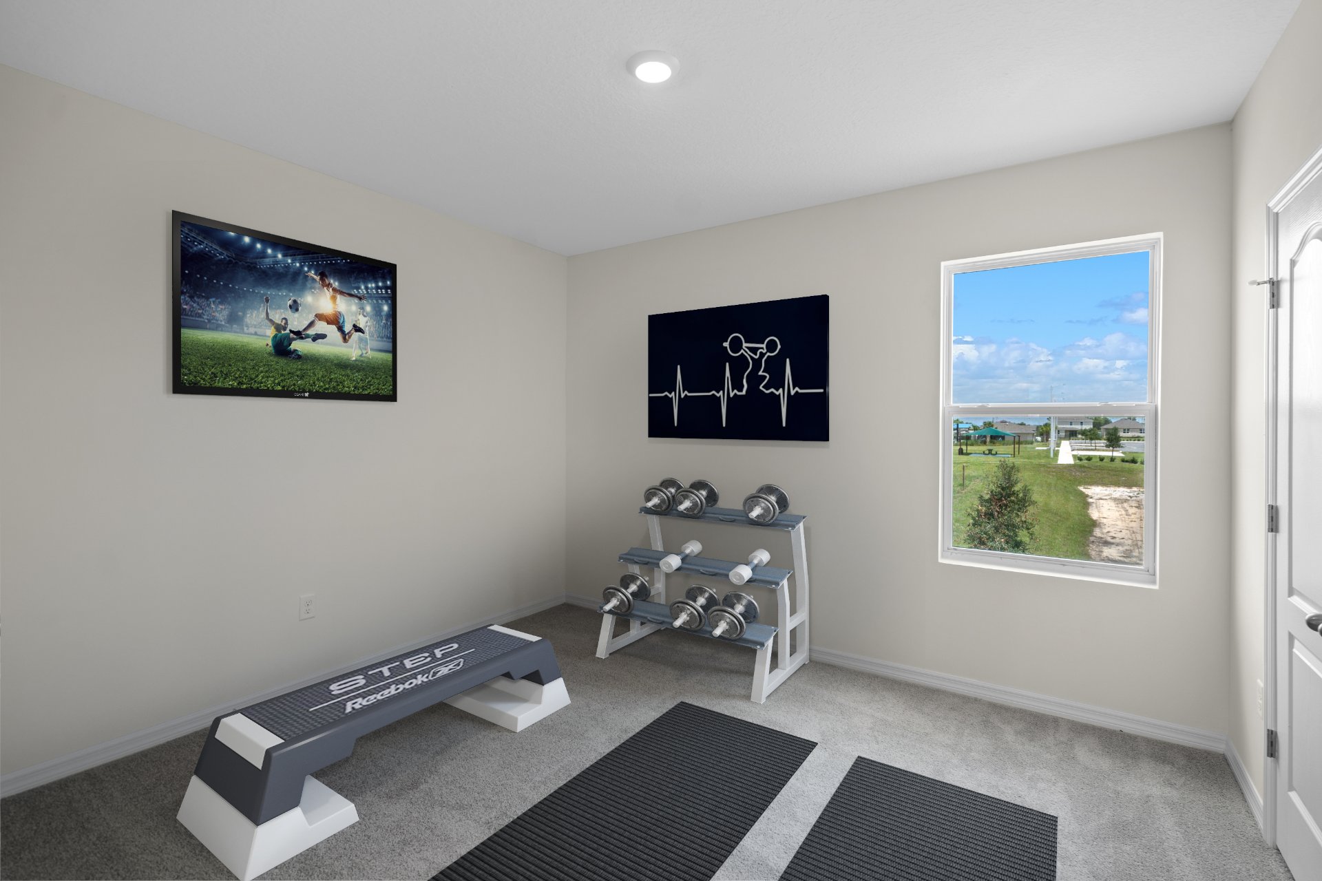 Virtually staged Guest bedroom with queen size bed and dresser