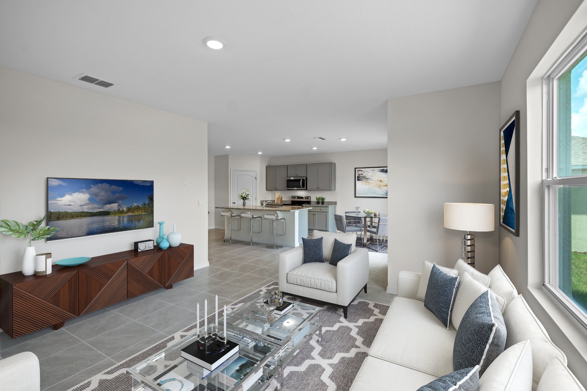 Guest bedroom virtually staged as yoga room