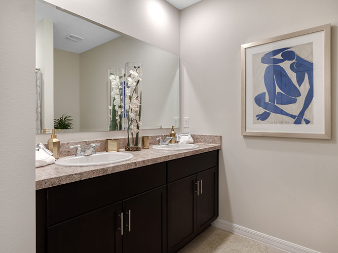 Primary bathroom with double vanity sink