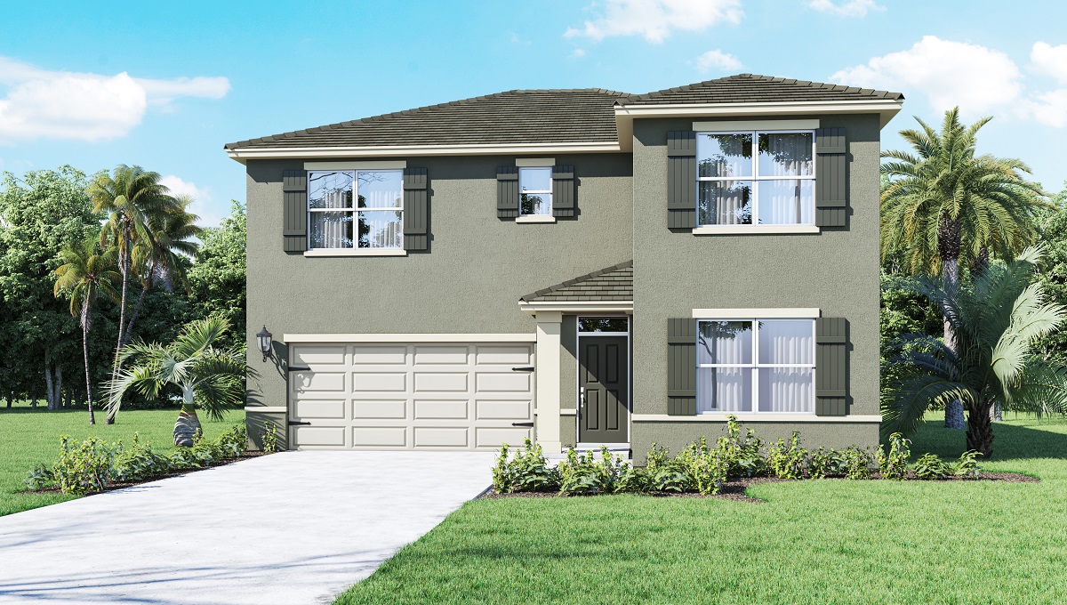 Rendering Two-Story Home Exterior two-car garage