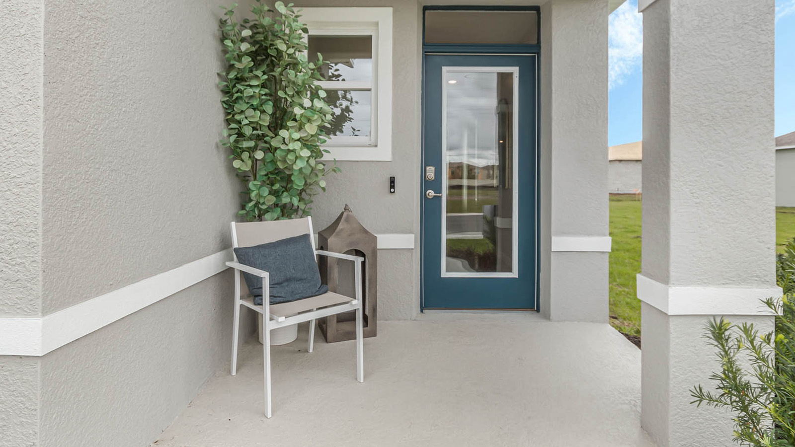 Covered front porch with bench