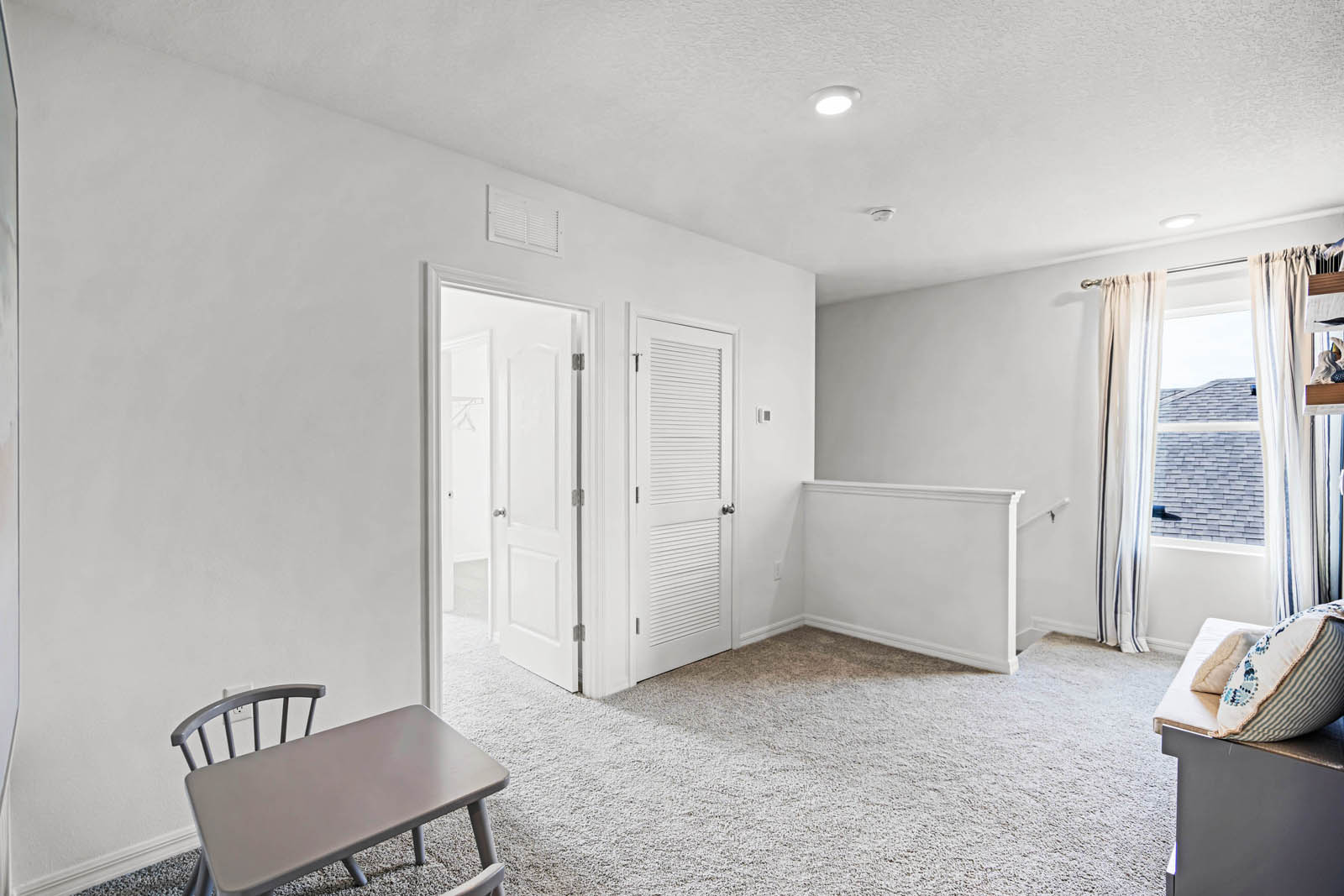 Upstairs hallway with small table set up