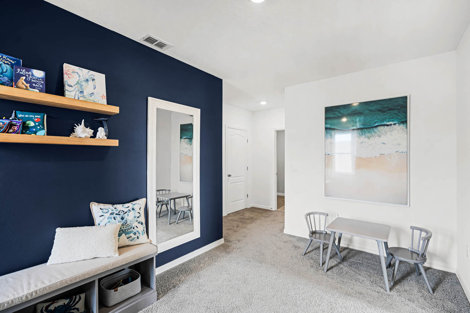 Upstairs hallway with small table set up