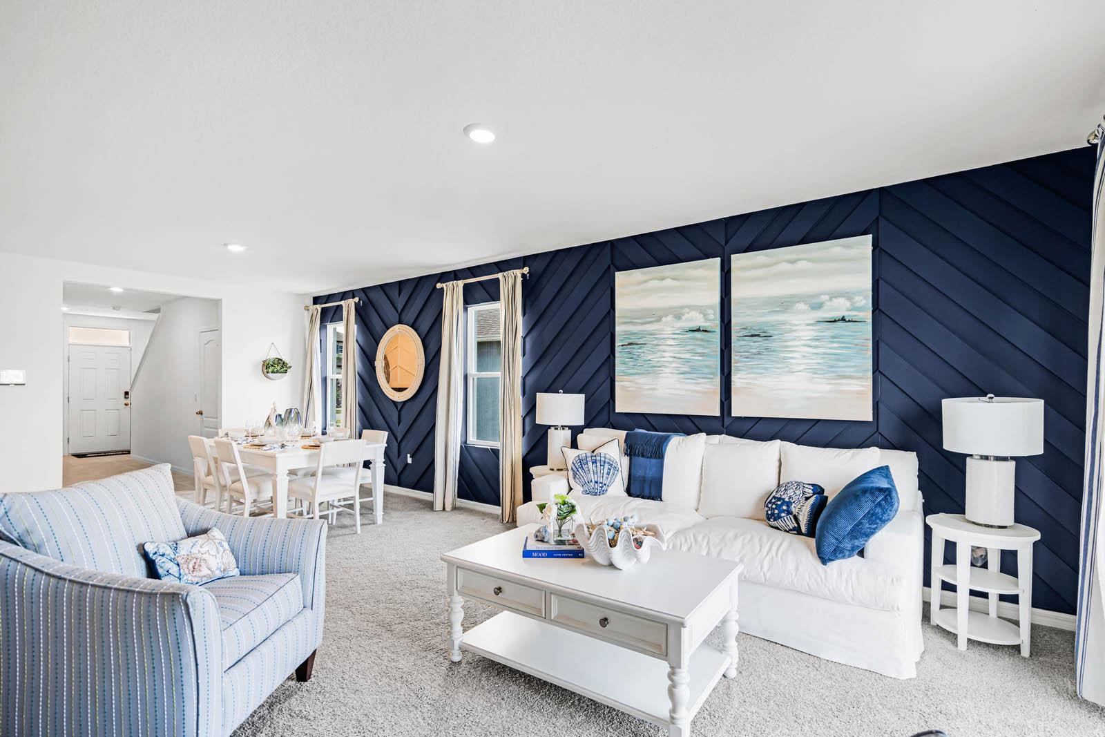 Living room with the dining room behind