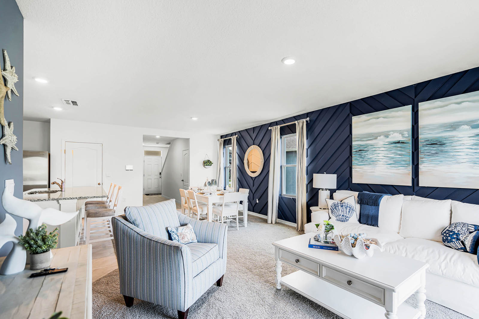 Living room with trim on the living room walls