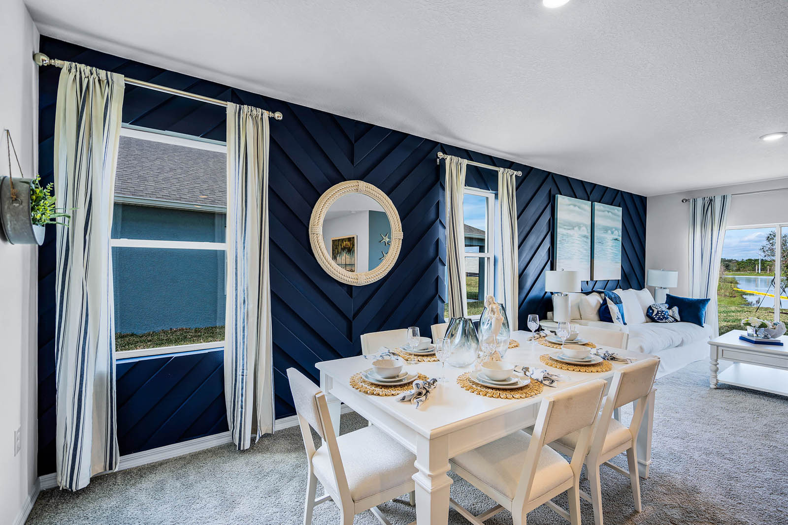 Dining table near the window overlooking the living room