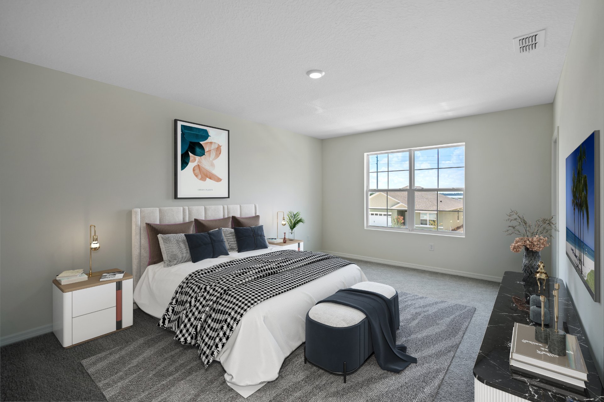 Virtually staged primary bedroom