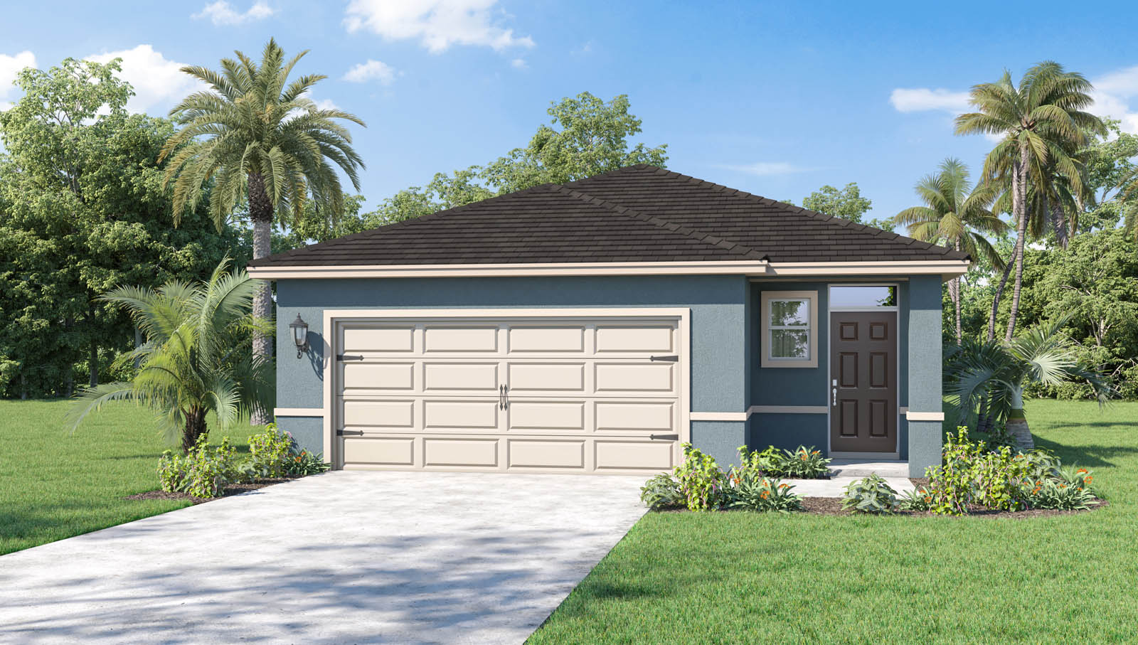 One story home exterior blue color home