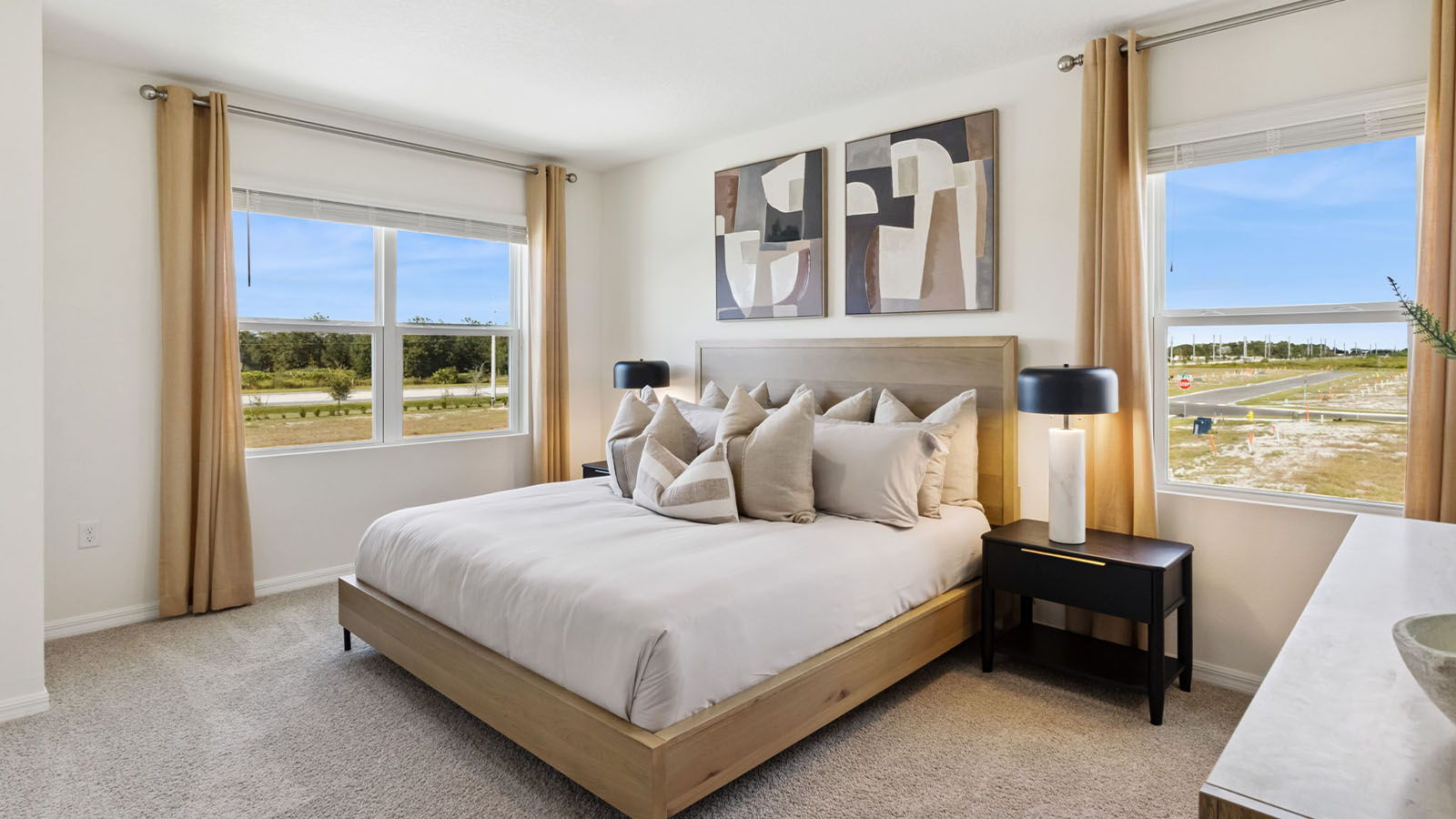 Primary bedroom with King size bed and dresser