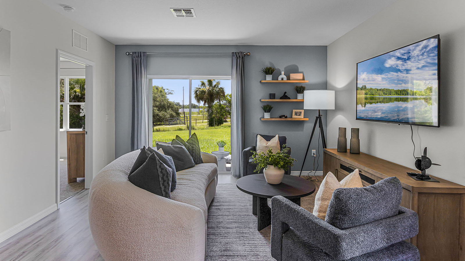 Living room adjacent to the patio door