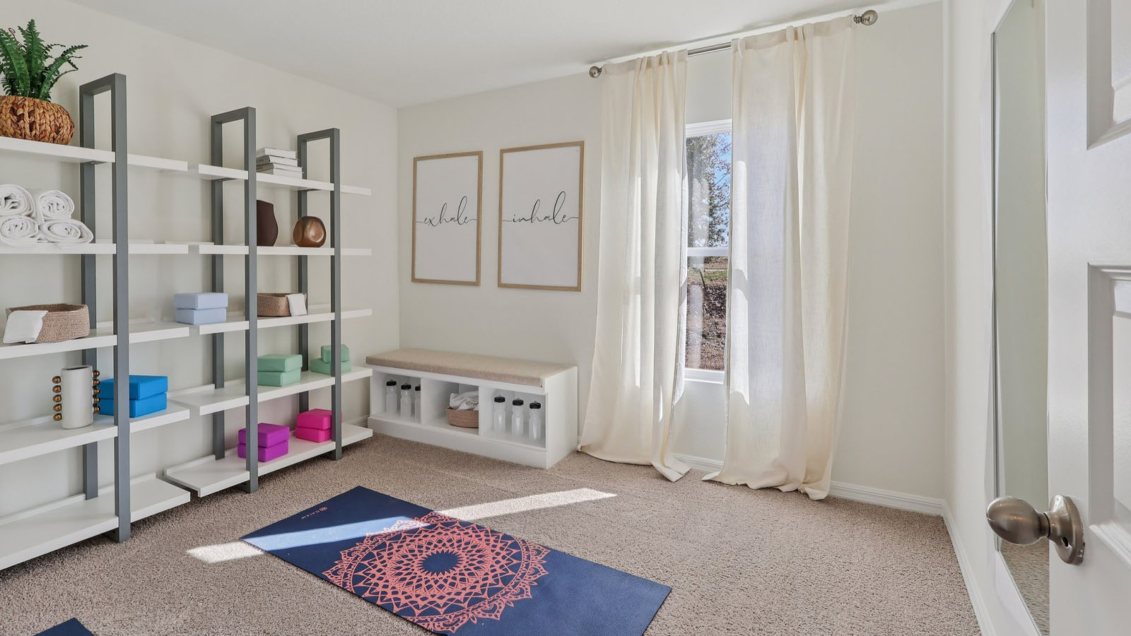 Guest bedroom staged as yoga room