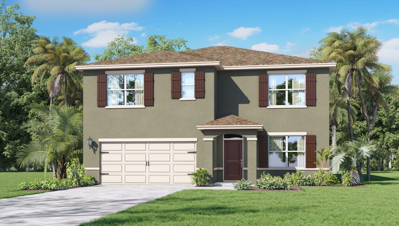 Rendering of Two story single family home with two car garage with tan exterior