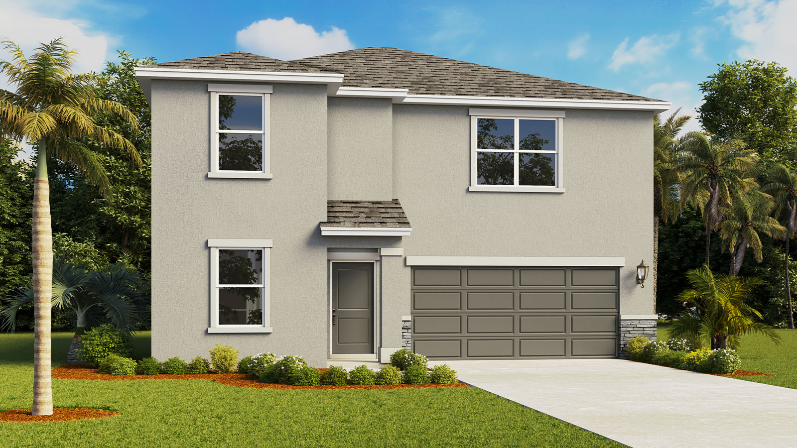 Rendering of Two story home with two car garage