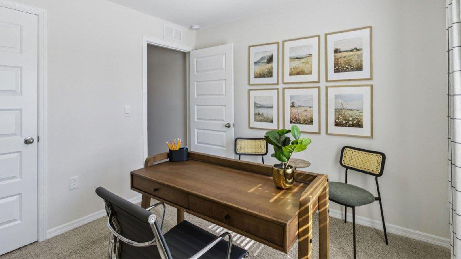 Office space with carpet flooring