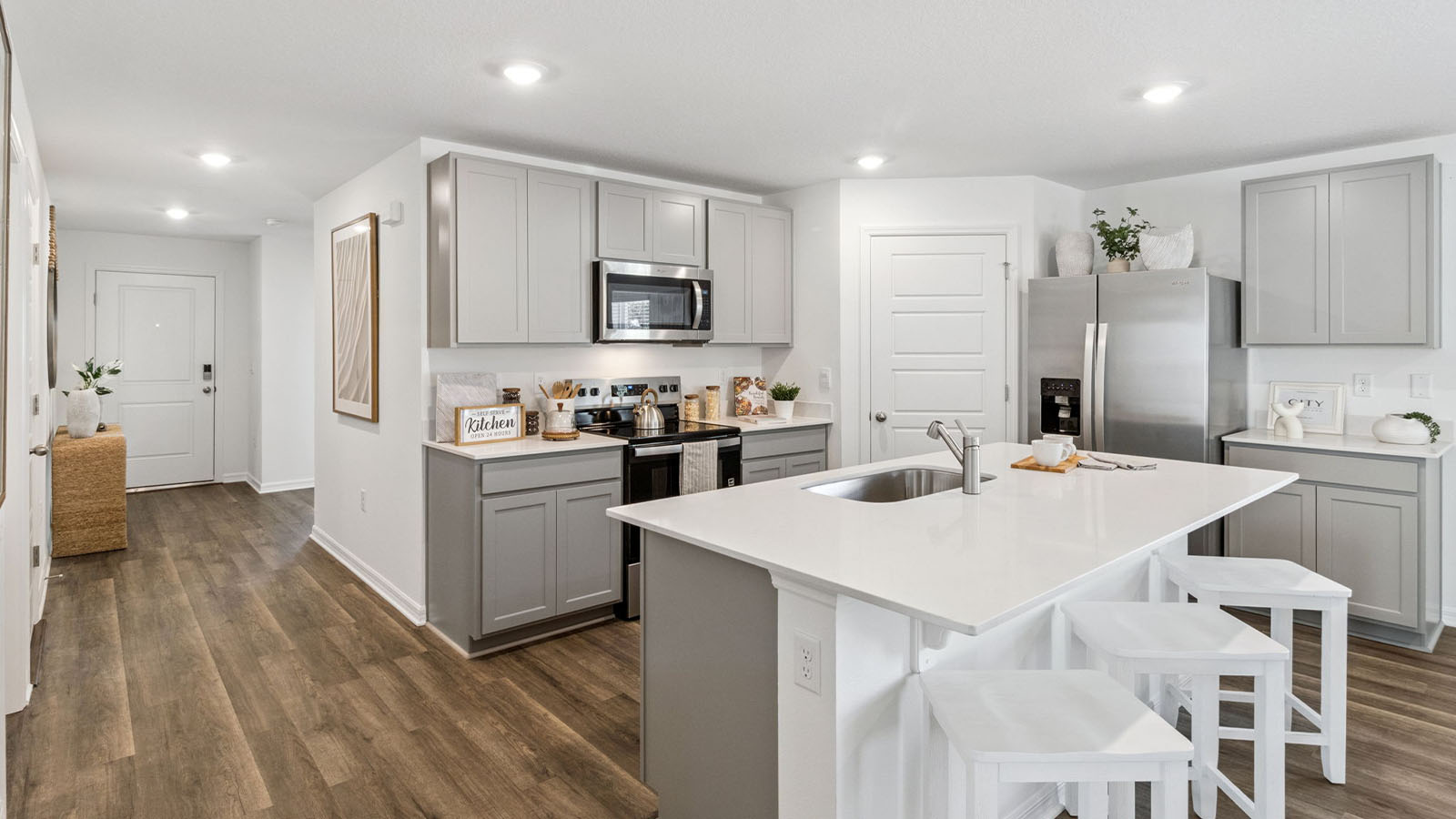 Kitchen with large island and seating