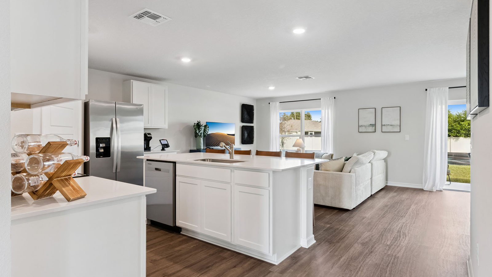 Kitchen with view of the living room
