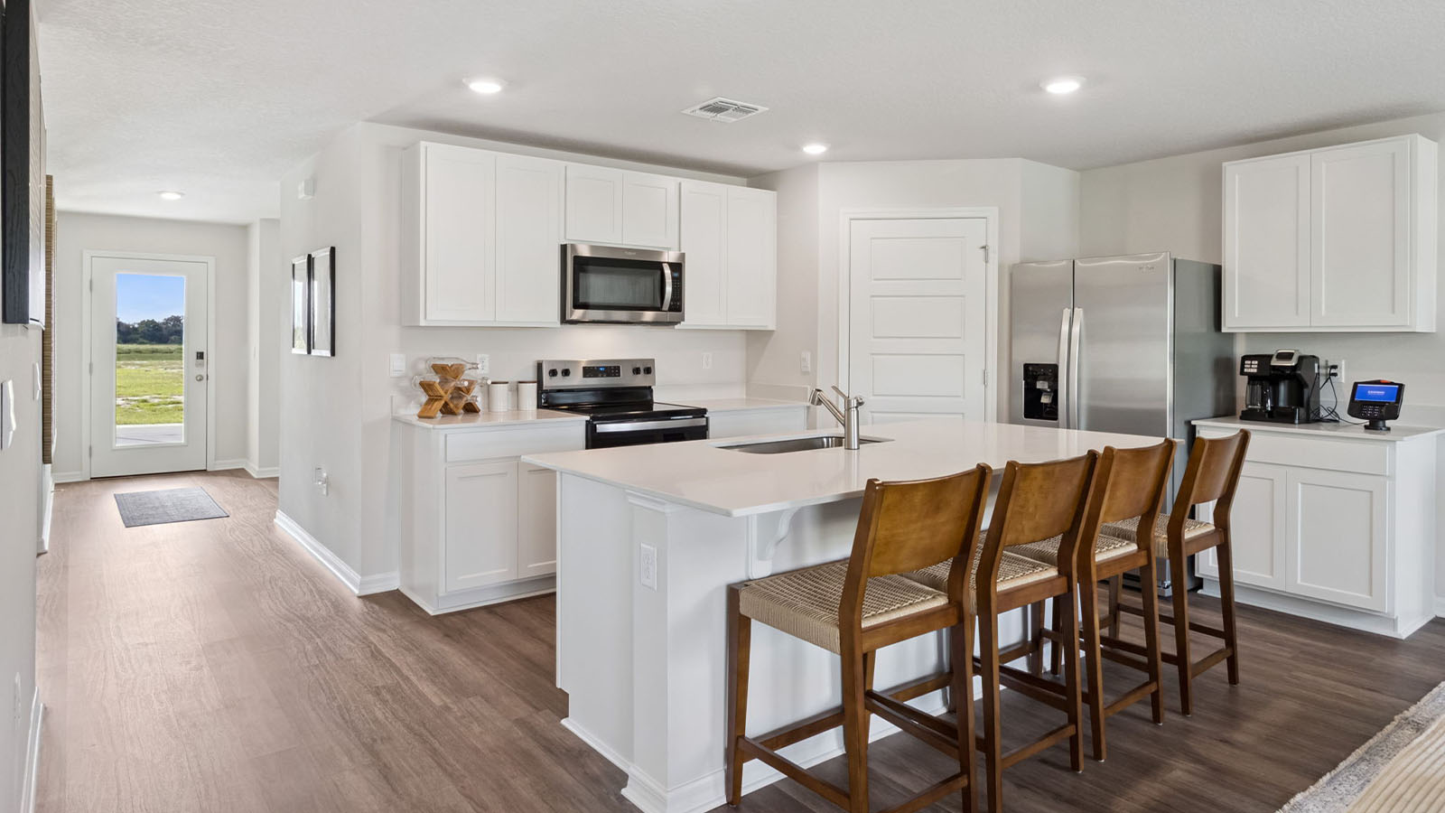 Kitchen island overlooking the entryway