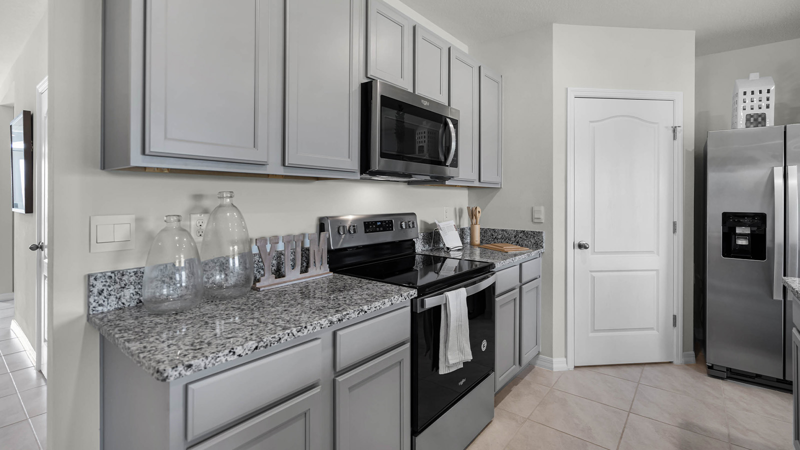 Close up of the counter and stove