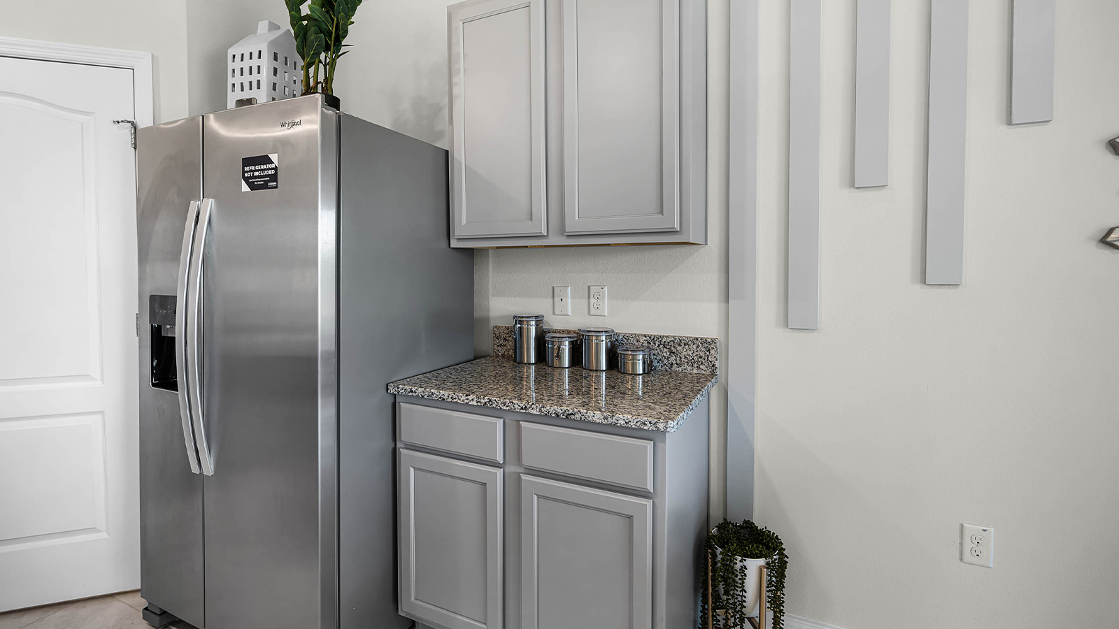 Close up of the fridge and counter