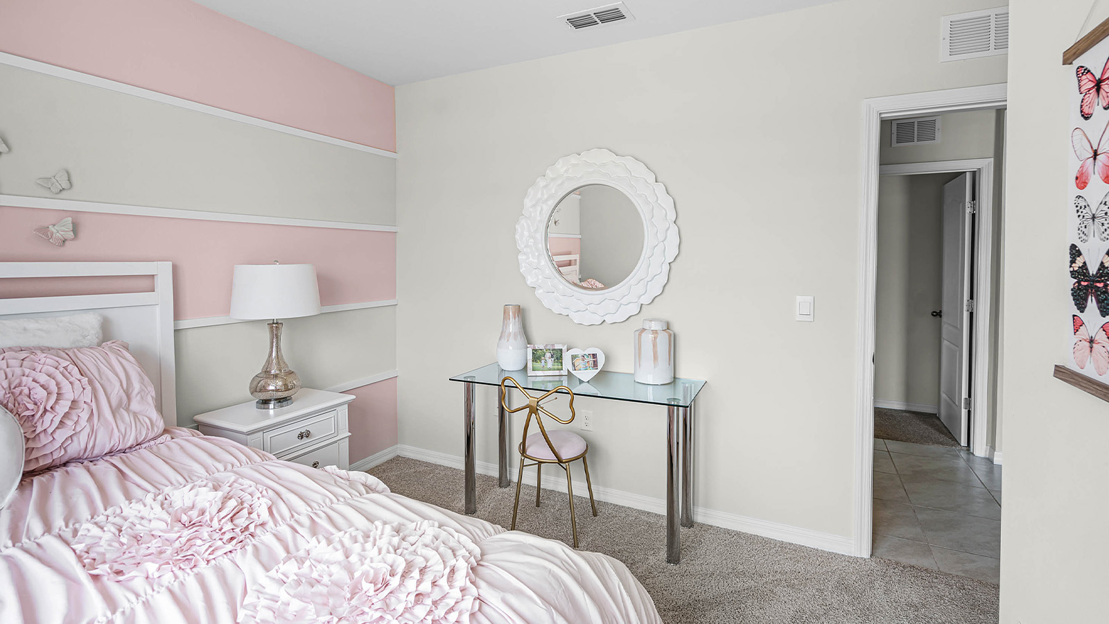guest bedroom with vanity table