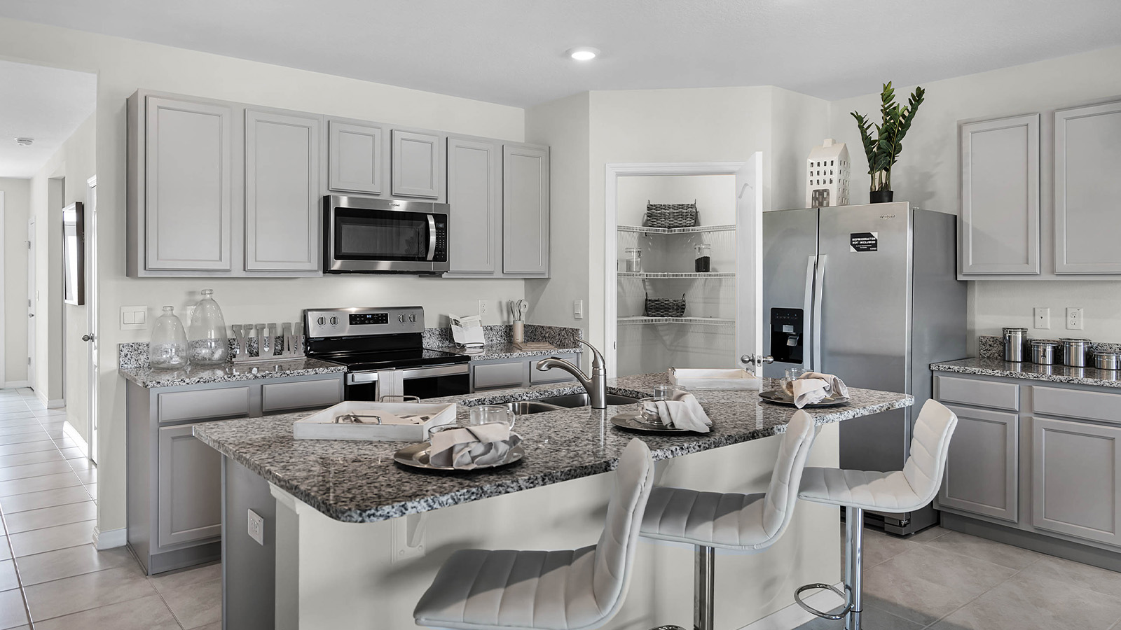 Kitchen view with the pantry door open