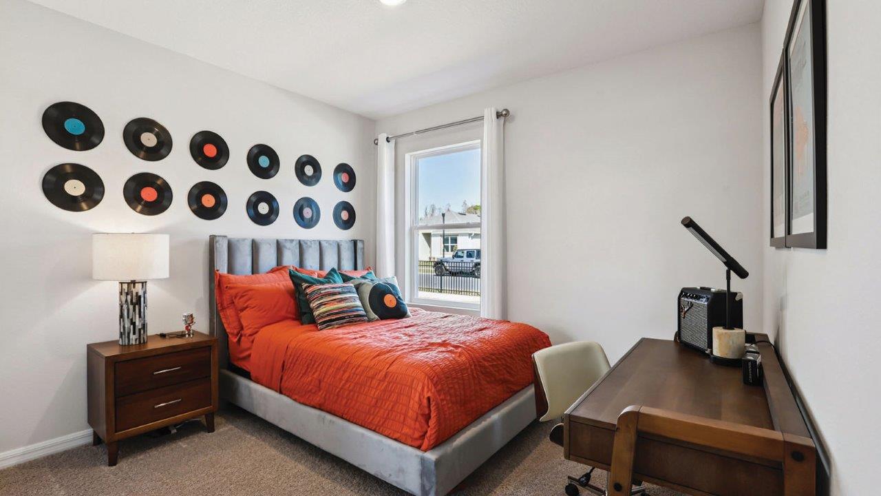guest bedroom room decorated as kids music