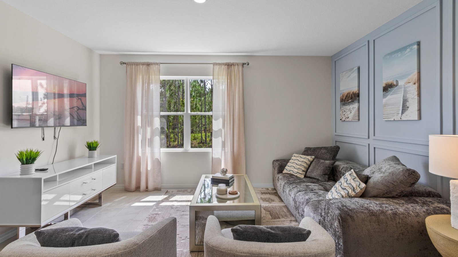 Living room area with couch and tv