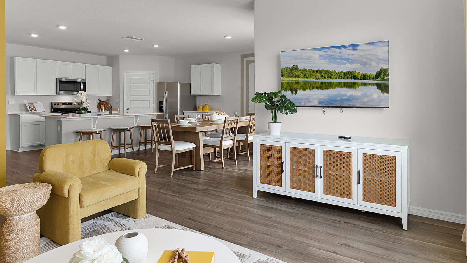 Living room across from the kitchen area