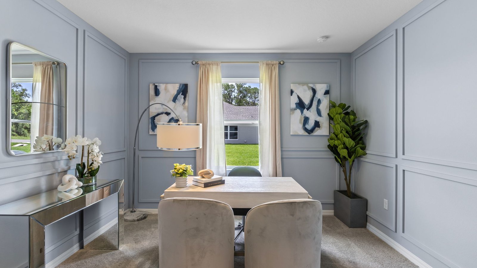 Guest bedroom furnished as an office