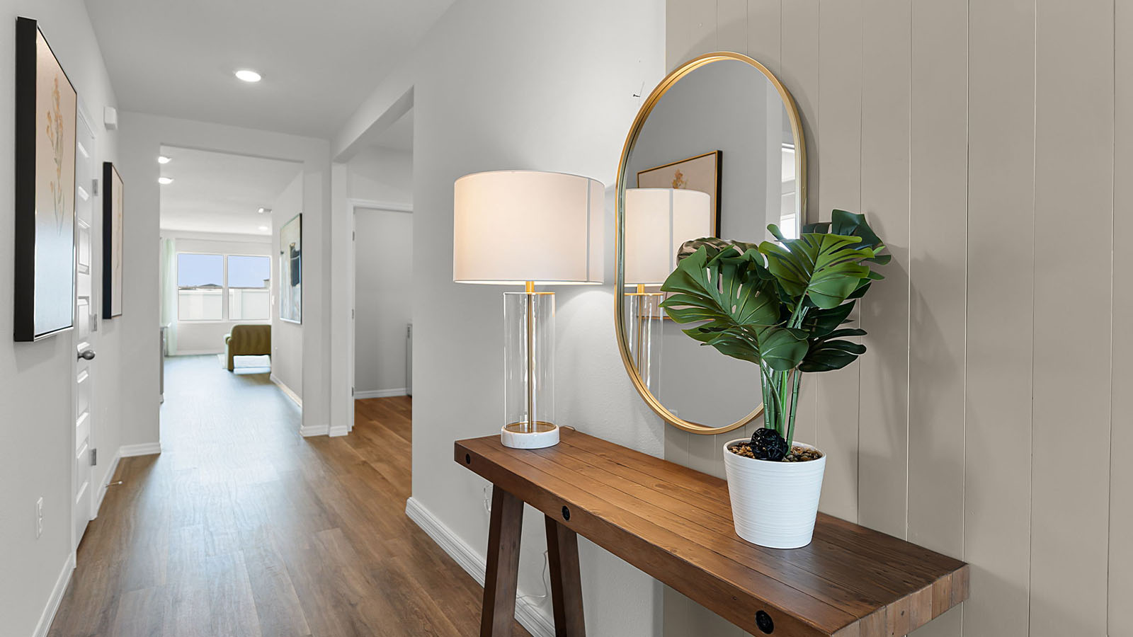 Entry way to the home with table and decor