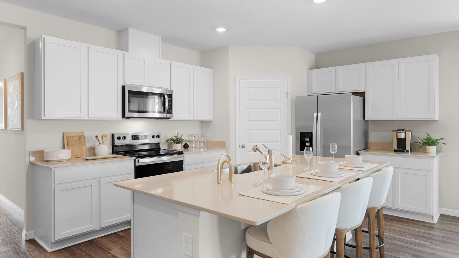 Kitchen with large island and stainless steel appliances