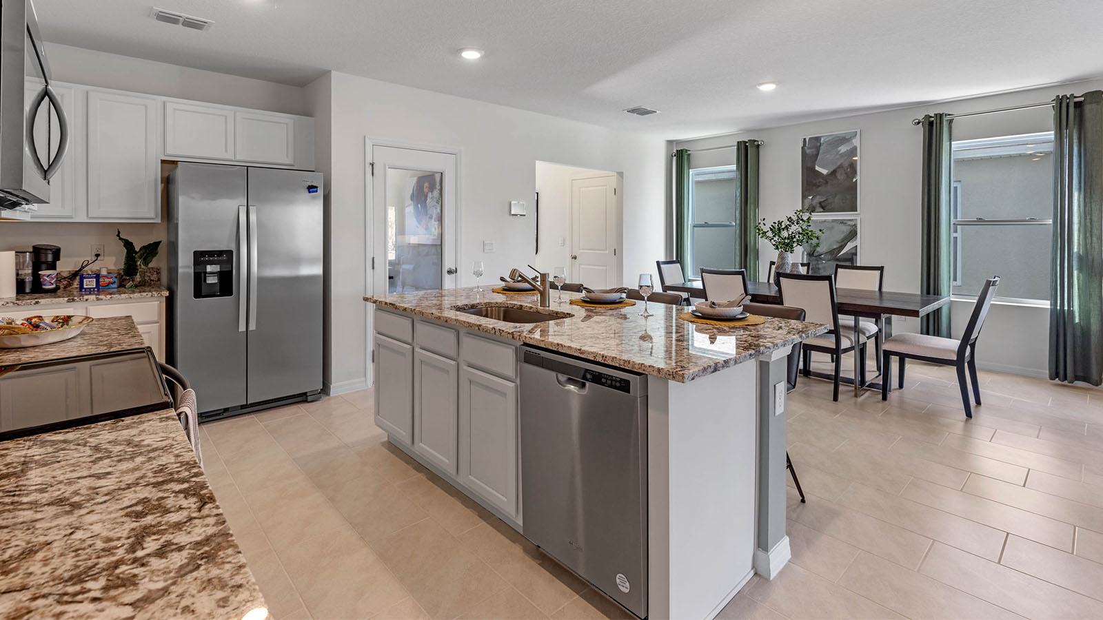 Kitchen with large island and seating
