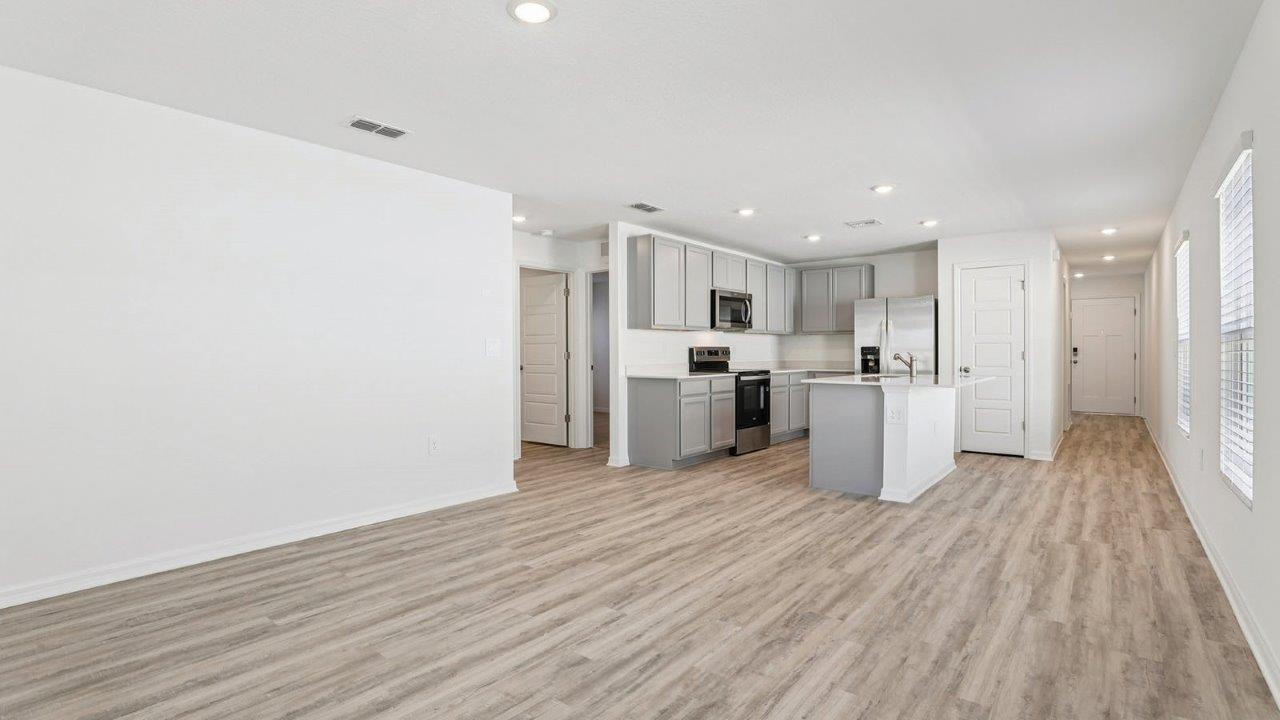 Living room with view of kitchen