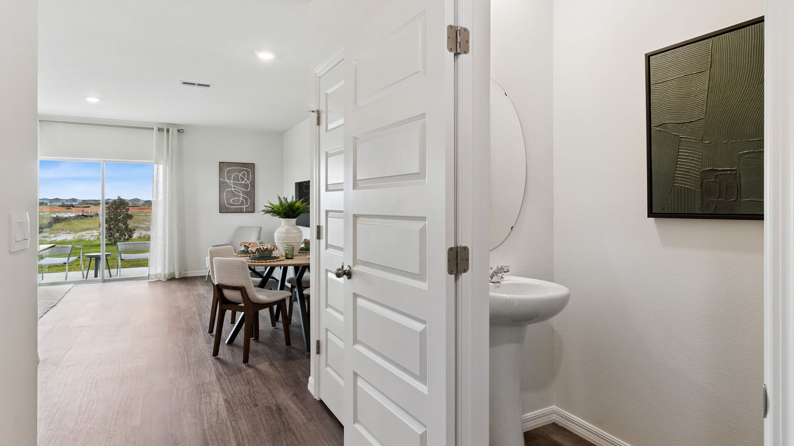 Entrance to the living areas and half bathroom