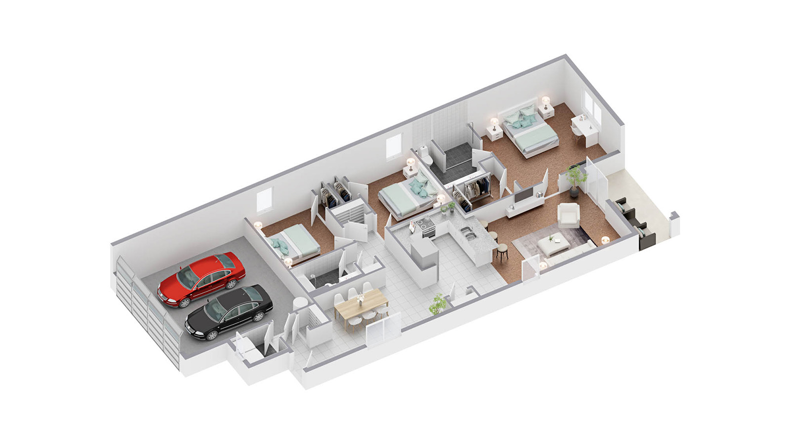 3D virtually staged floor plan of the Allex