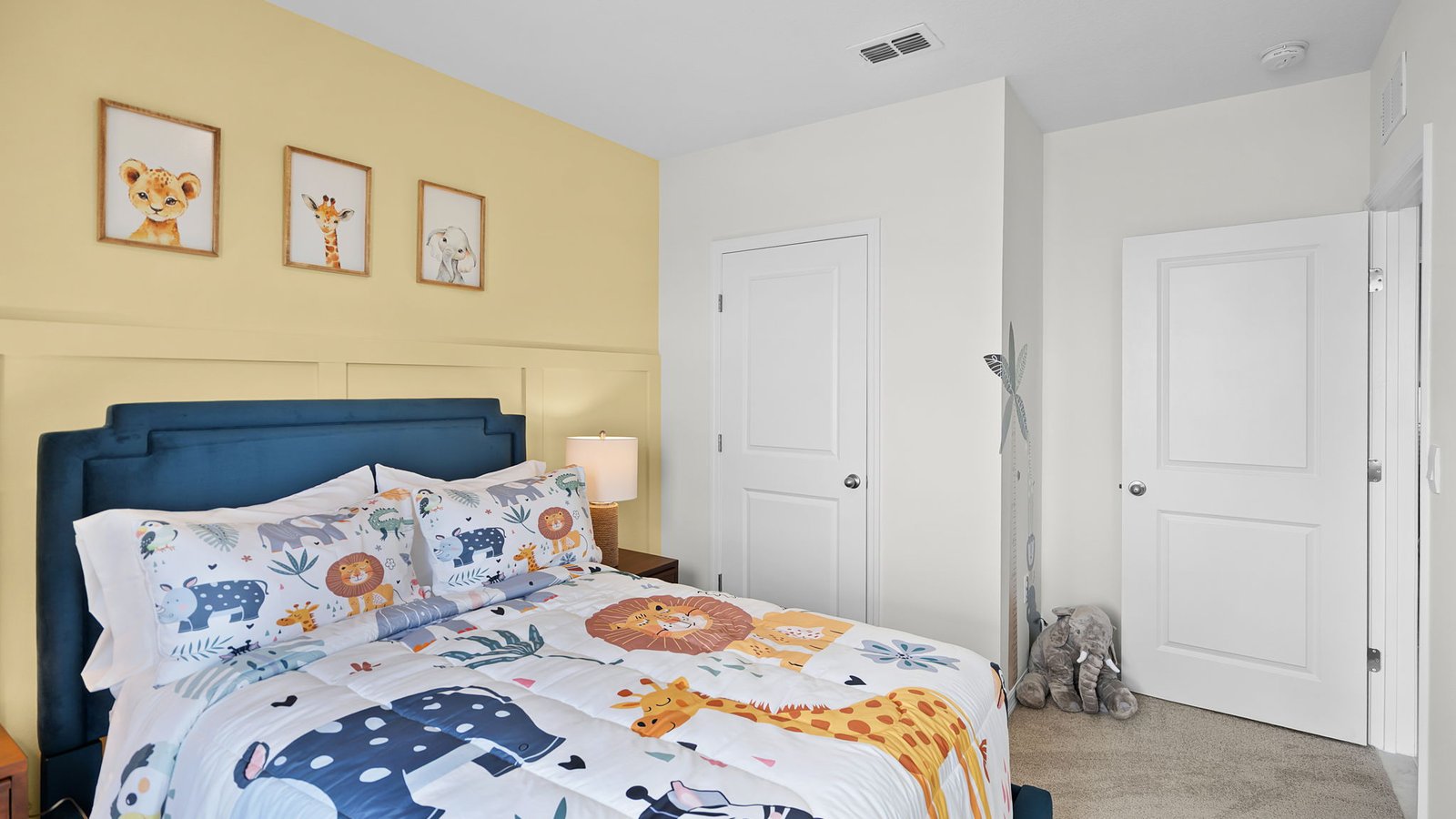 Guest bedroom with full size bed and closet