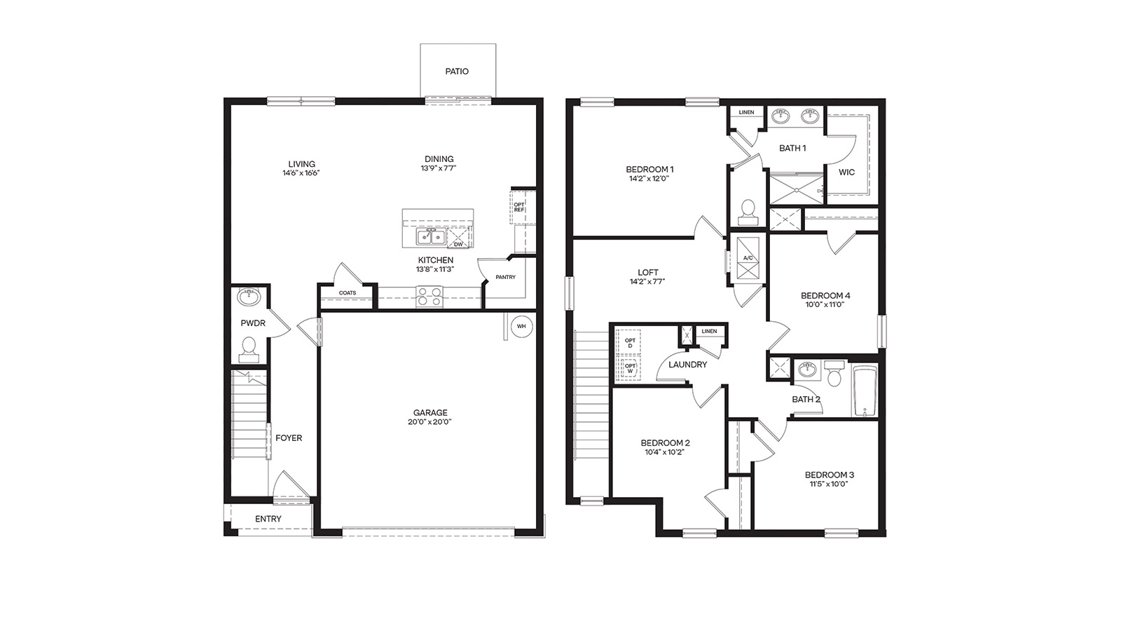 2D floorplan of the first and second floor of the Crestview plan