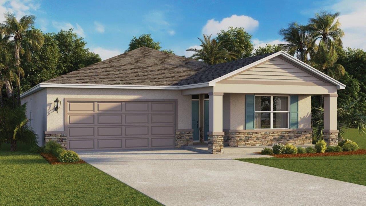 MultiGen front elevation with porch and stone accents