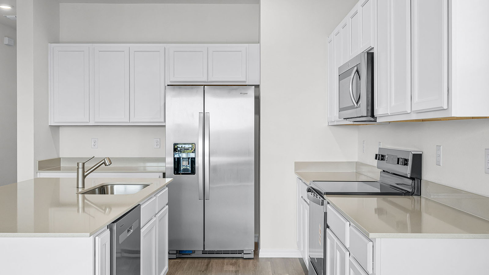 Kitchen Island and stainless steel appliances