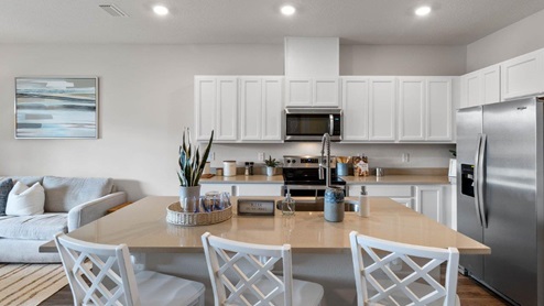kitchen overview with decorated counter spaces