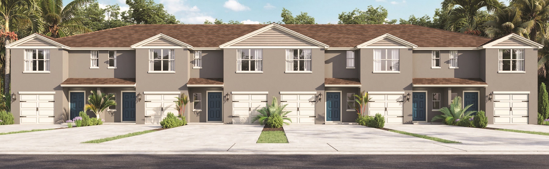 Two-story townhome with one-car garage rendering