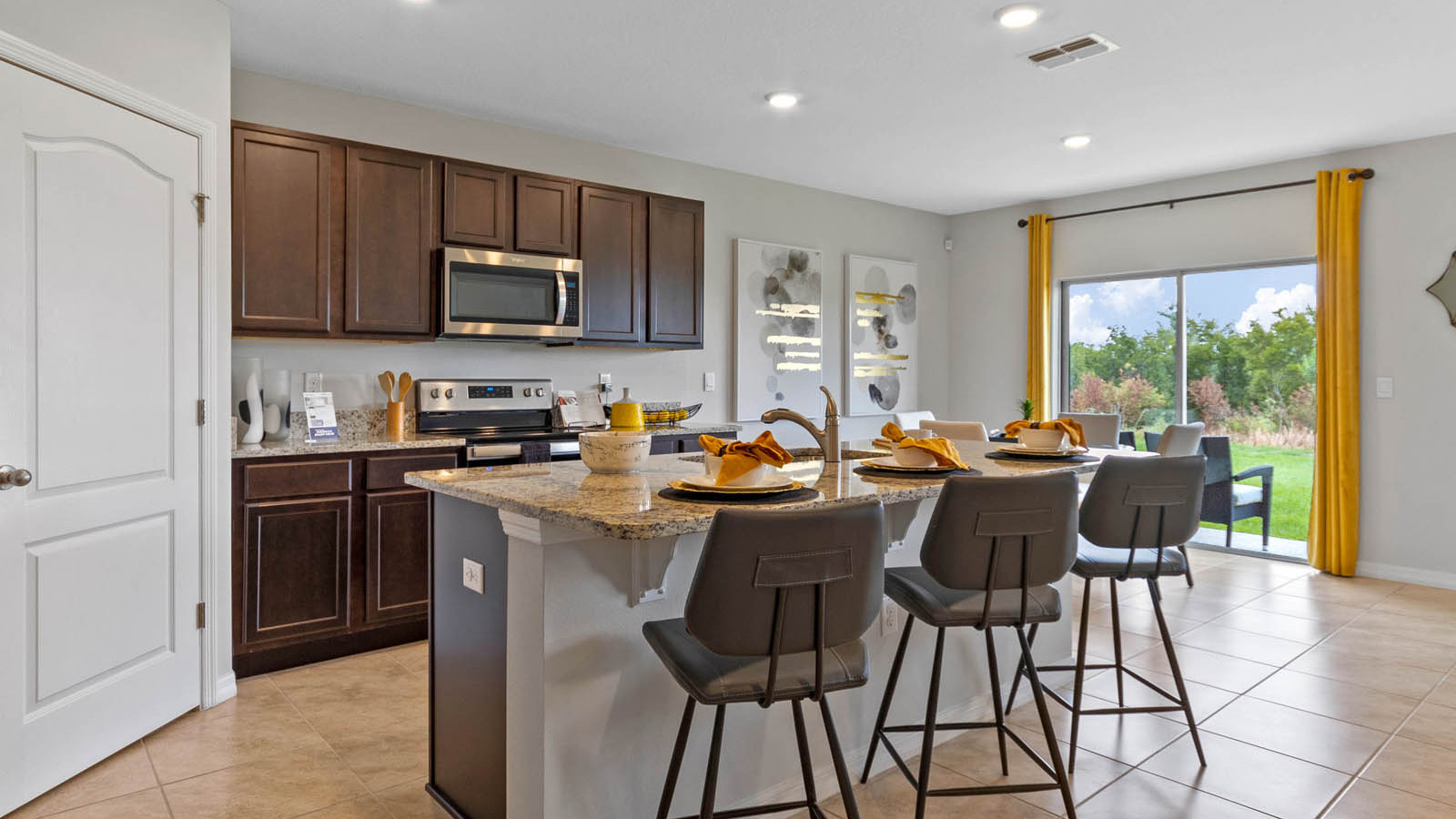Kitchen with pantry with view of the sliding door