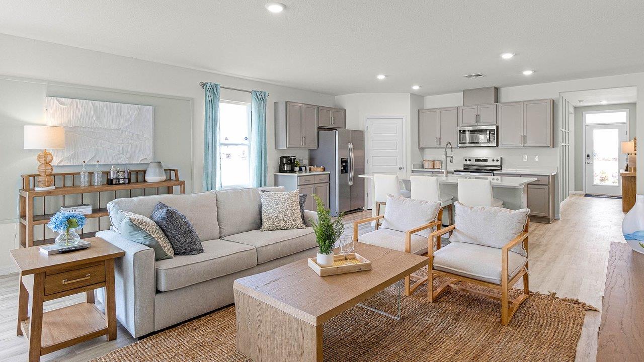 Living room and kitchen from the entrance of home