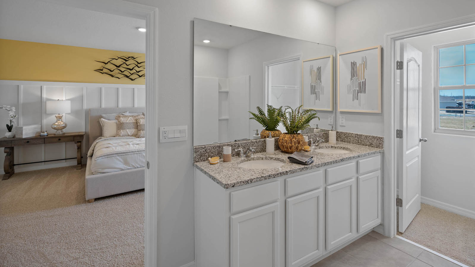 Primary bathroom mirror with double sink